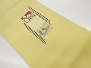 金彩塩瀬変わり色紙に花鳥模様名古屋帯